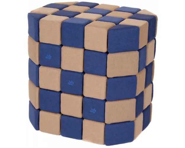 Cuburi Magnetice Basic de joaca, JollyHeap, 100 cuburi, Bej-Albastru