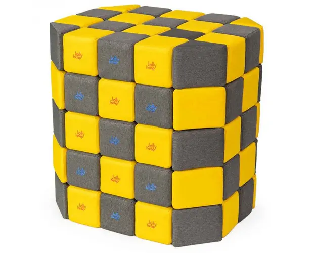 Cuburi Magnetice Basic de joaca, JollyHeap, 100 cuburi, Galben-Gri Inchis
