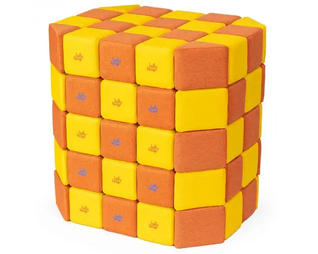 Cuburi Magnetice Basic de joaca, JollyHeap, 100 cuburi, Galben-Portocaliu