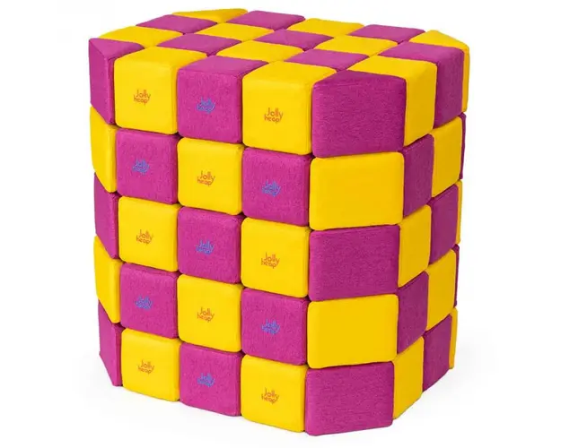 Cuburi Magnetice Basic de joaca, JollyHeap, 100 cuburi, Galben-Roz