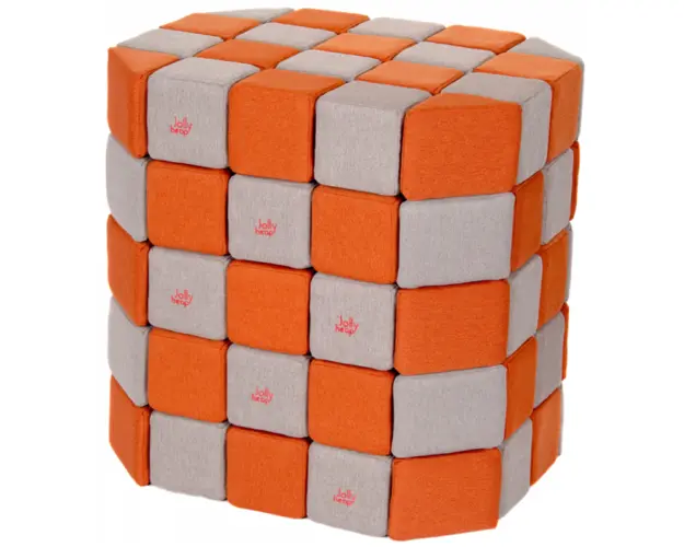 Cuburi Magnetice Basic de joaca, JollyHeap, 100 cuburi, Gri-Portocaliu