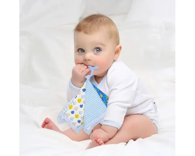 Jucarie dentitie cu paturica pathwork BabyJem, Albastru