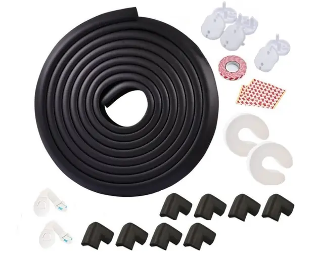 Kit siguranta copii - banda si coltare moi, opritoare usa, sigurante sertar si priza, Negru
