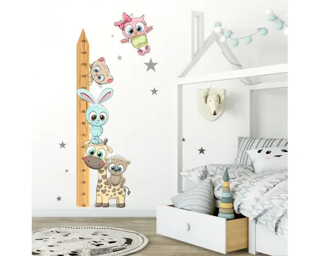 Metru pentru copii 150 cm cu animale CUTE 2, Lemn