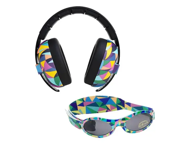 Pachet Combo, Casti Antifonice Banz bebelusi + Ochelari de Soare Protectie UV, 3 - 36 luni, Kaleidoscop