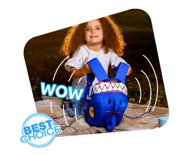 Rucsac pentru copii, model 3D cu Dragon, bretele ajustabile, Bleu