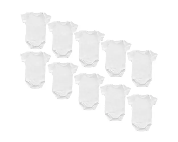 Set 10 body-uri din bumbac albe cu maneca scurta Drool, 0-3 luni