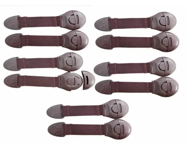 Set 10 sigurante flexibile textile pentru usi si sertare, Empria, 20 cm, Wenge