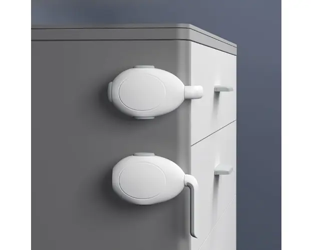 Set blocatoare cu maneta pentru sertar, Empria, 2 bucati, 7.5x4.5x2, Alb Gri