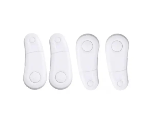 Set 4 bucati sigurante rotative, pentru usi dulap, 9.3 x 3.5 x 1.5 cm, Alb