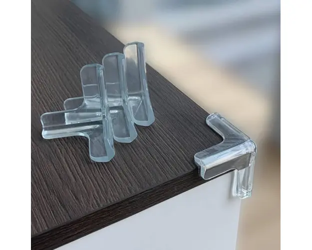 Set 4 protectii colturi tridimensionale silicon transparent, 4.5x1.5x0.5 cm