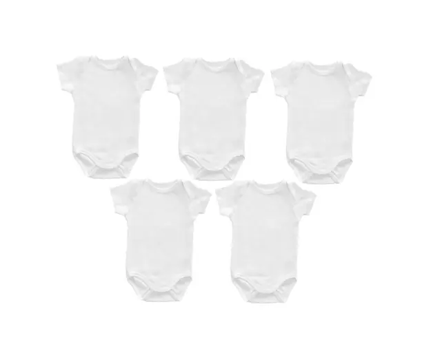 Set 5 body-uri din bumbac albe cu maneca scurta Drool, 0-3 luni