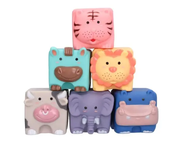 Set 6 cuburi de construit din silicon, jucarie educationala colorata, Empria, animale