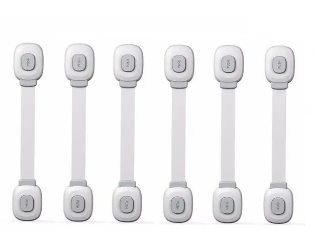 Set 6 sigurante flexibile cu incuietoare dubla pentru usi si sertare, Gri
