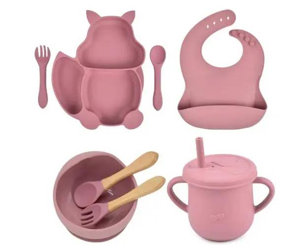 Set complet din silicon fara alergeni pentru diversificare bebe, Empria, Veverita, Diverse culori