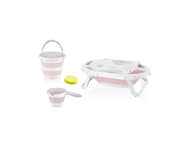 Set de baie cu 5 piese si cadita pliabila Babyjem, Roz