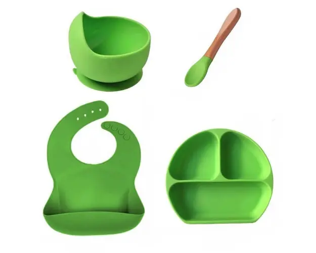 Set diversificare bebelusi, 4 piese, silicon BPA free, Empria, Verde