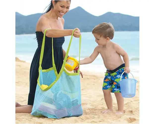 Set doua genti de plaja, din plasa, pentru parinte si copil