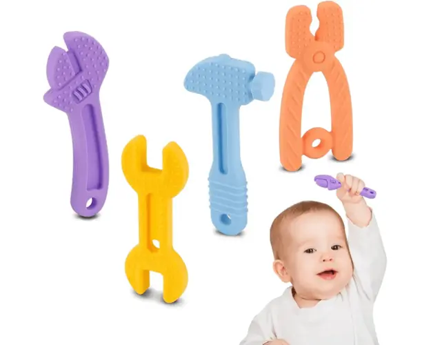 Set jucarii dentitie, silicon, pentru bebe, trusa scule, 4 piese, Empria