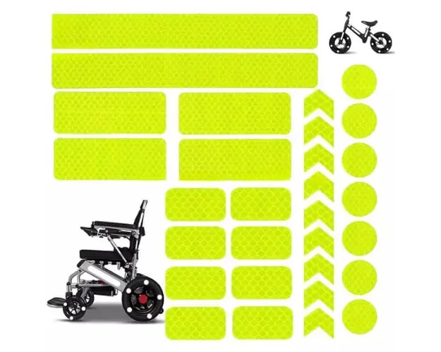 Set stickere reflectorizante, 42 bucati, fosforescente, siguranta pentru copii si adulti pe bicicleta, trotineta, carucioare, role