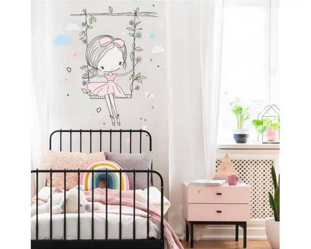 Zana INSPIO pe leagan in rochita de culoare pudrata, 103 x 75 cm