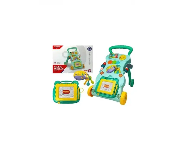 Antepremergator multifunctional pentru bebe cu centru de activitati turcoaz LeanToys