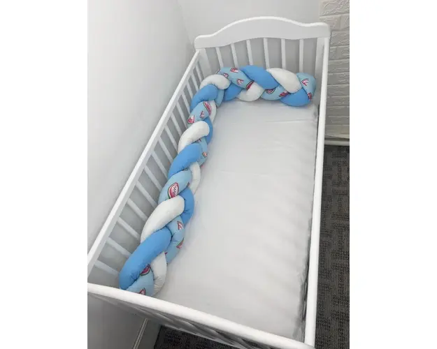 Aparatoare laterala pat bumper Deseda impletita 180 cm mix pepene rosu pe blue