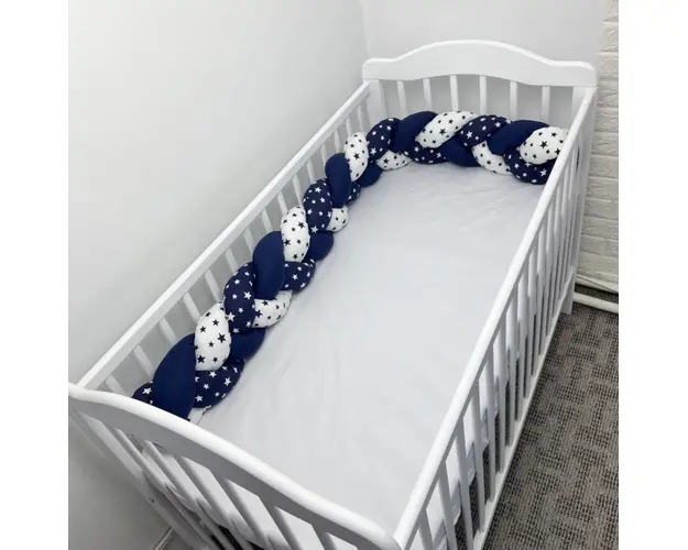 Aparatoare laterala pat bumper Deseda impletita 180 cm mix stelute bleumarin