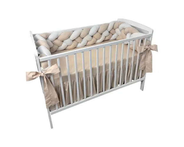 Aparatoare laterala patut bebe Deseda bumper impletita in 4 din bumbac 240 cm bej-alb-ivory