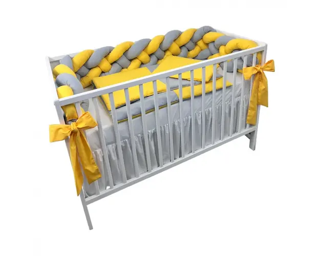 Aparatoare laterala patut bebe Deseda bumper impletita in 4 din bumbac 240 cm galben-gri