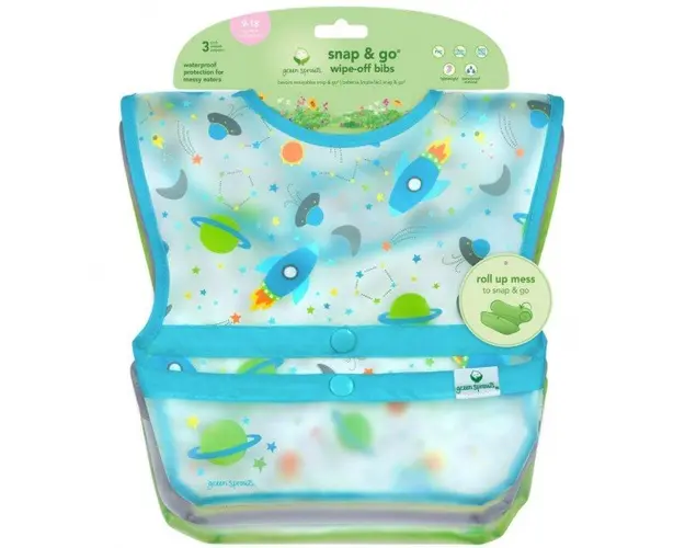 Set 3 bavetele impermeabile Wipe off Green Sprouts Aqua Space