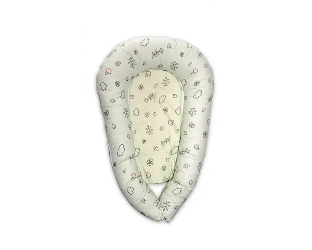 Baby Nest 3 in 1 cu husa din bumbac ranforce Lamb Green