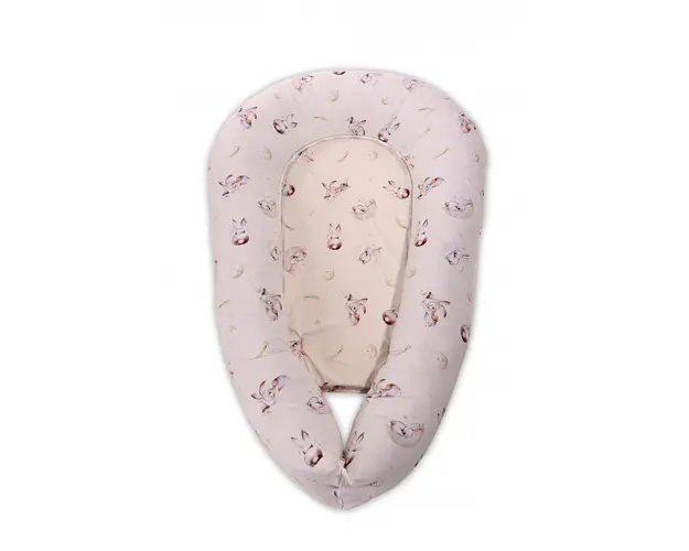 Baby Nest 3 in 1 cu husa din bumbac ranforce Beige Bunnies