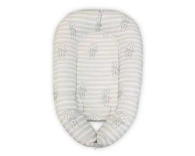 Baby Nest 3 in 1 cu husa din bumbac ranforce 110x70x15 cm Grey Striped