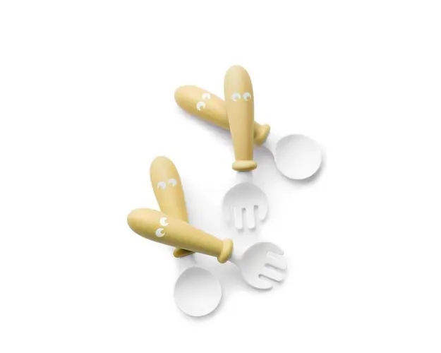 Set lingurite si furculite pentru bebelusi 4 bucati Powder Yellow