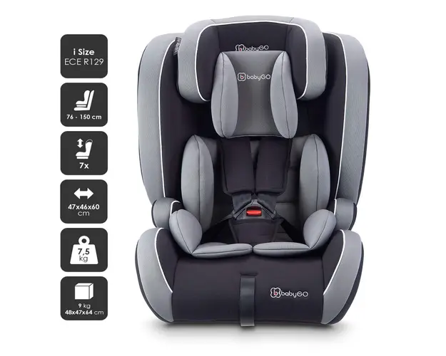 Scaun auto i-Size BabyGo FreeFix Grey 76-150 cm certificat R129
