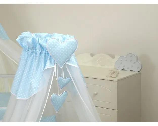 Baldachin din tul pentru patut bebe Bear Heart Blue 160x600 cm
