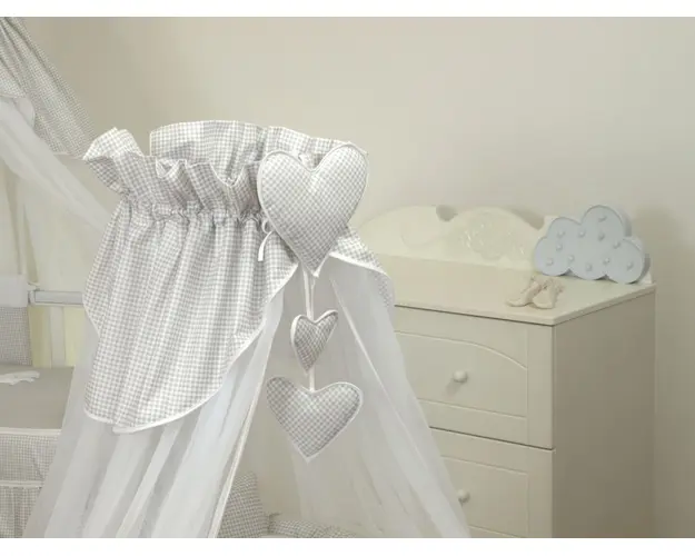 Baldachin din tul pentru patut bebe Bear Heart Grey 160x600 cm