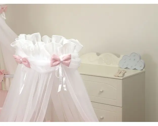 Baldachin din tul pentru patut bebe Sky Bunny Pink 160 x 600 cm