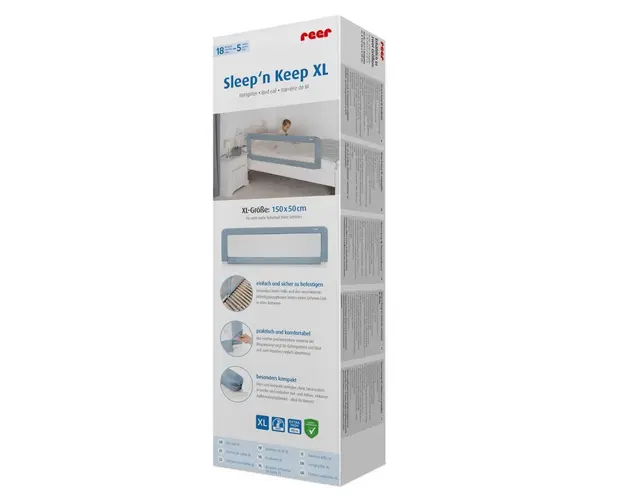 Bariera protectie anticadere pat copii lungime 150 cm albastru-gri Reer Sleepn Keep XL 45111