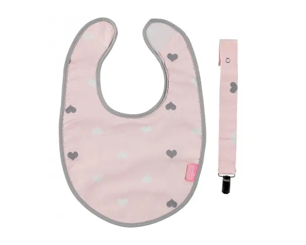 Baveta cu suport pentru suzeta Little Hearts Pink