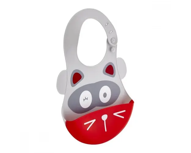 Baveta din silicon Soft Baby Bib Racoon Grey
