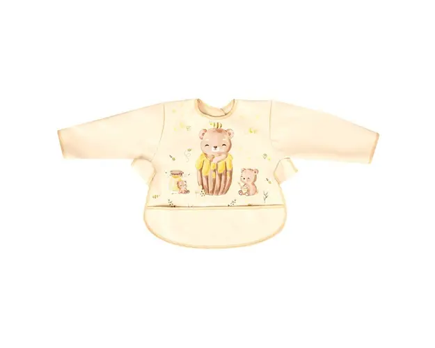 Baveta impermeabila cu maneci lungi Happy Bear