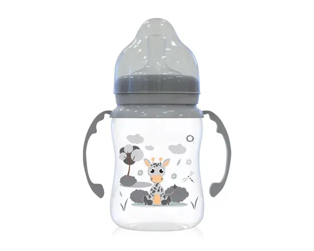 Biberon cu 2 manere si gat larg 0 luni+ 250 ml Ice Grey