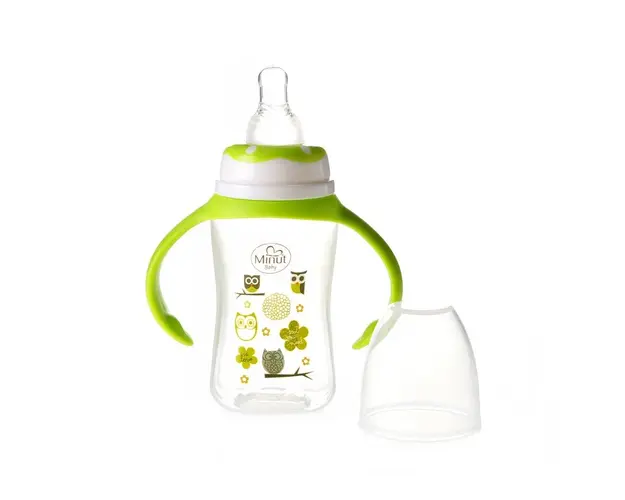 Biberon cu manere 125 ml si tetina silicon 0+ verde