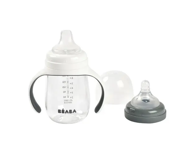 Biberon de invatare 2 in 1 din tritan Beaba 210 ml Mineral Grey