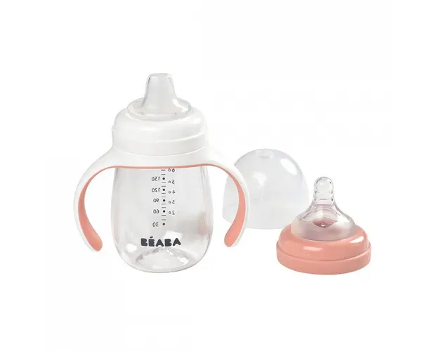 Biberon de invatare 2 in 1 din tritan Beaba 210 ml Old Pink
