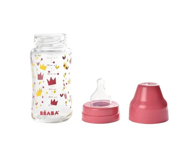 Biberon din sticla cu gat larg Crown 240ml Pink