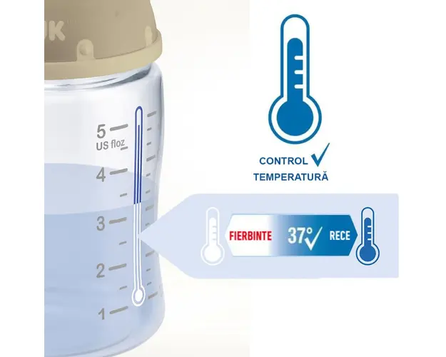 Biberon Nuk Nature Sense Sticla 120 ml tetina silicon S 0-6 luni alb