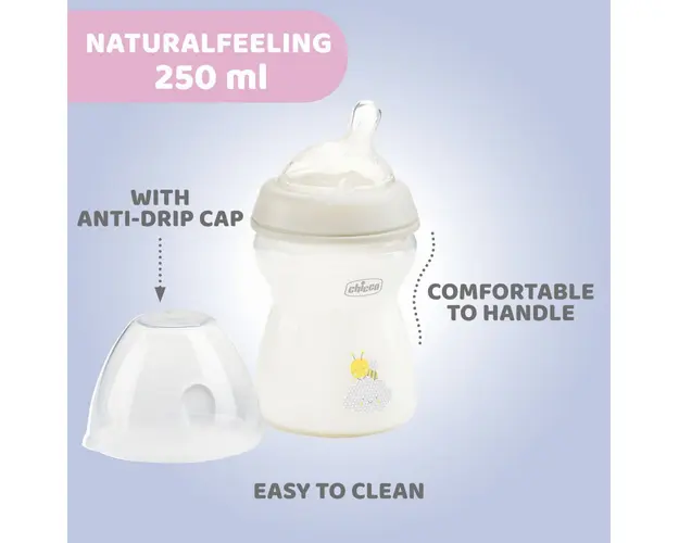 Biberon PP Chicco Natural Feeling 250ml tetina silicon fara BPA 2luni+